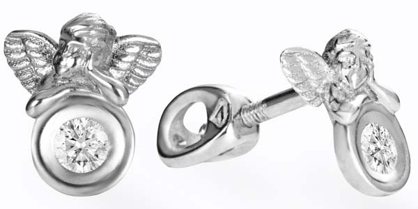 Серьги пусеты-гвоздики из белого золота ''Ангел'' Grant 5701113-gr с бриллиантами