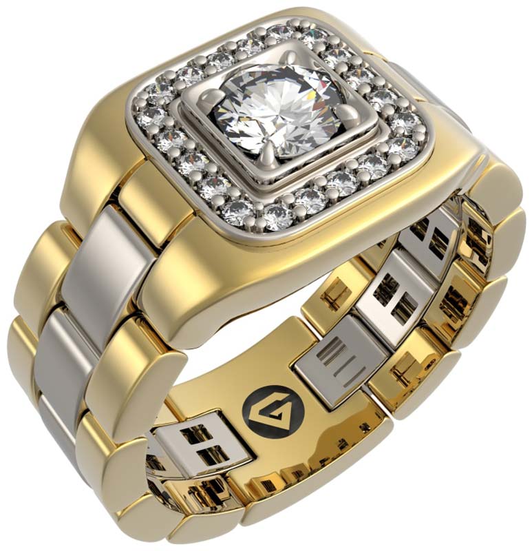 Мужская золотая печатка Grant ''Часы'' 9201877-gr с бриллиантами