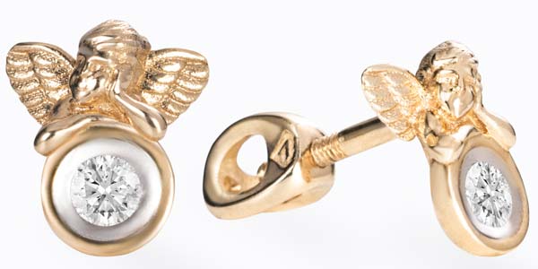 Золотые серьги пусеты-гвоздики ''Ангел'' Grant 5701113-gr с бриллиантами