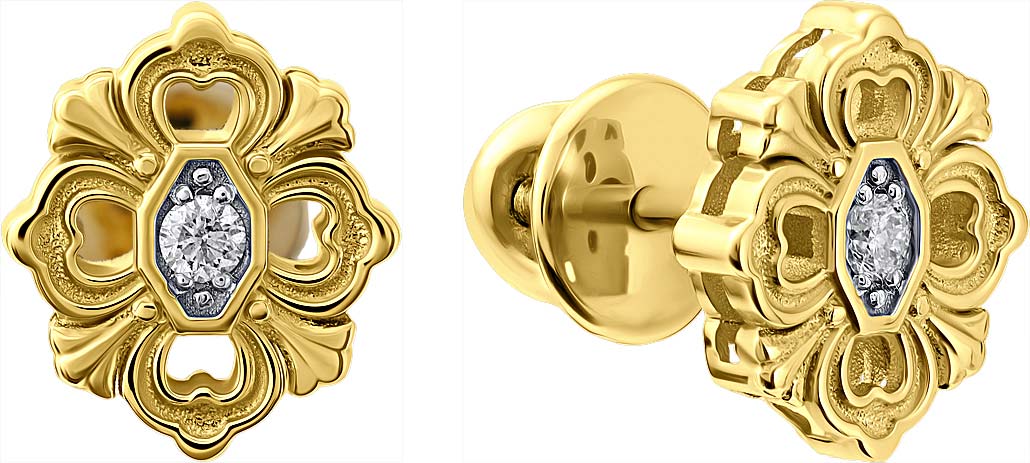 Золотые серьги-пусеты Grant 9701860-gr c бриллиантом