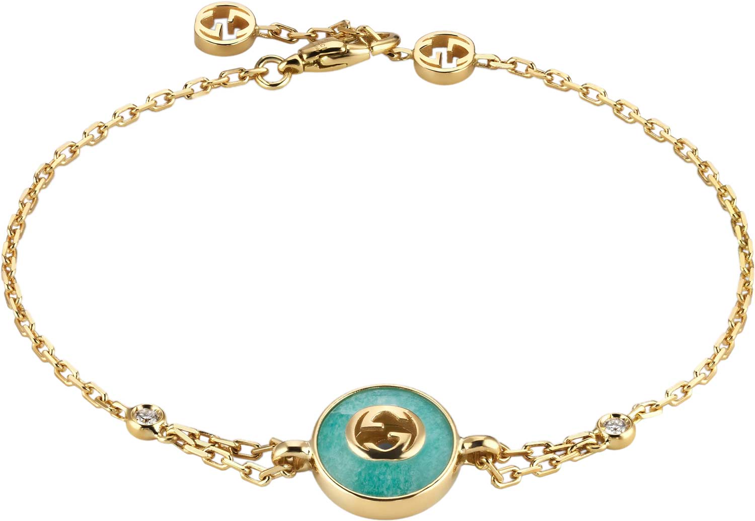Золотой браслет цепь Gucci Interlocking YBA831910001 с амазонитом, бриллиантами