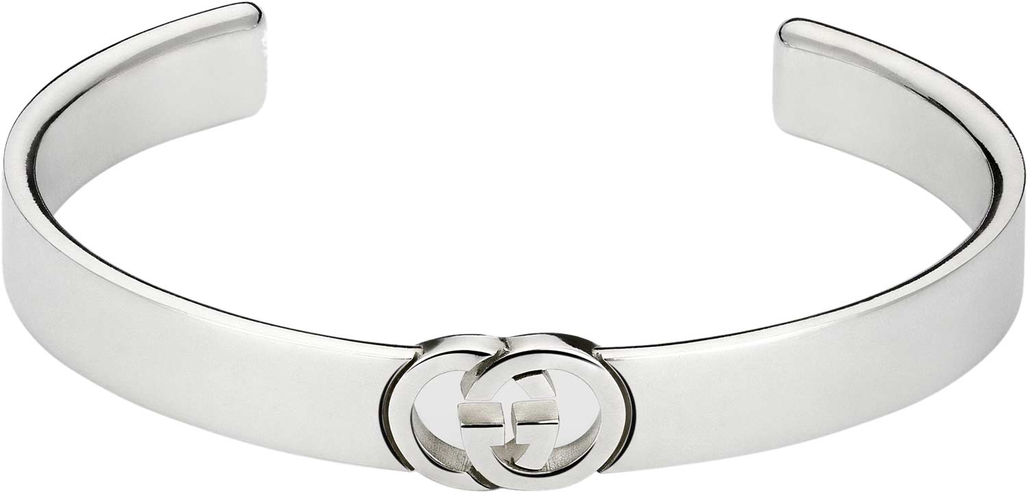 Серебряный жесткий открытый браслет Gucci Interlocking YBA853990001
