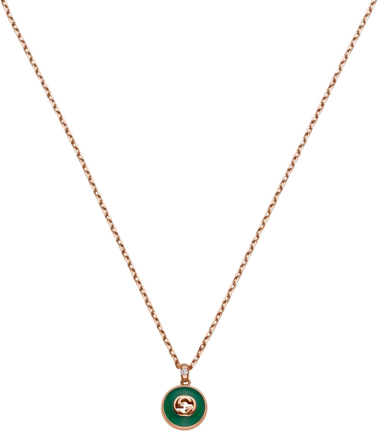 Золотая подвеска на цепочке Gucci Interlocking YBB789340002 с агатом, бриллиантом