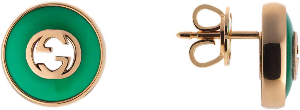 Золотые серьги пусеты-гвоздики Gucci Interlocking YBD786554002 с агатами