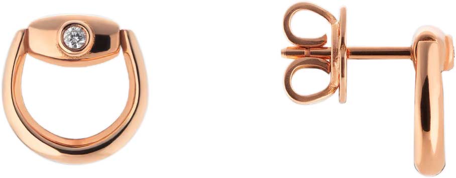 Золотые серьги пусеты-гвоздики Gucci Horsebit YBD796166001 с бриллиантами