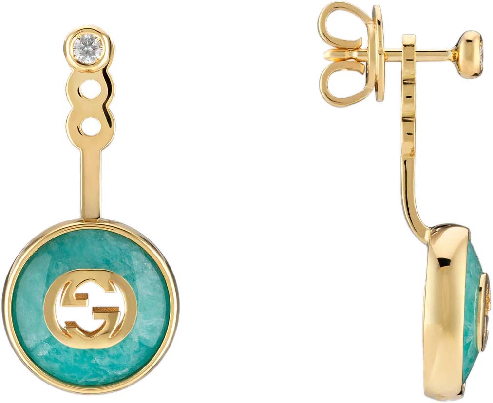 Золотые серьги джекеты Gucci Interlocking YBD832001001 с амазонитом, бриллиантами
