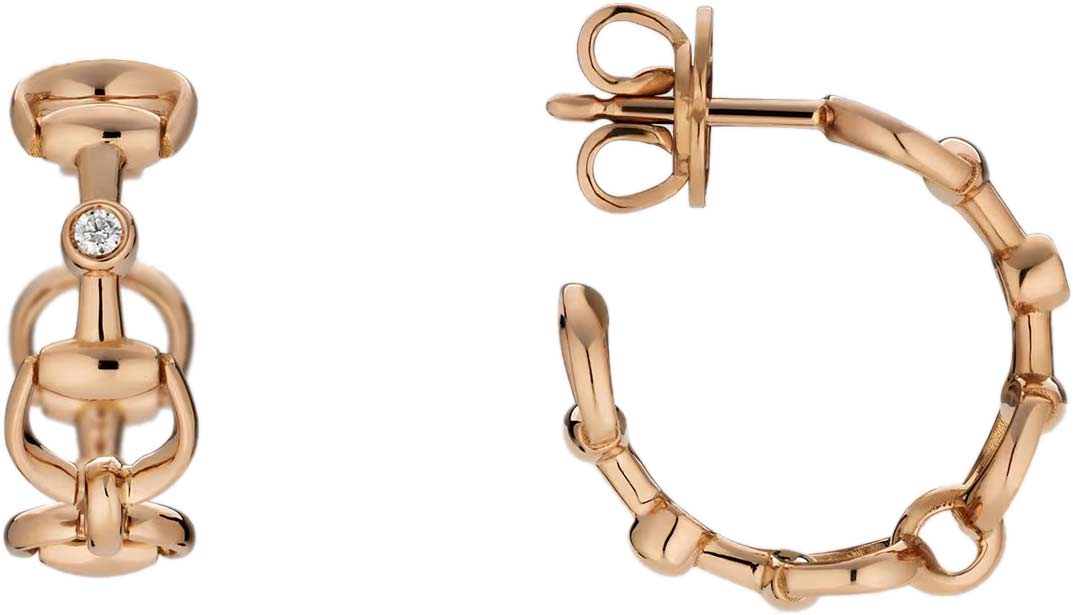 Золотые серьги полукольца Gucci Horsebit YBD837586001 с бриллиантами