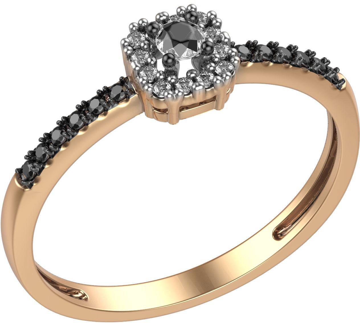 Золотое кольцо Империал K3839-0125 с бриллиантами, черными бриллиантами