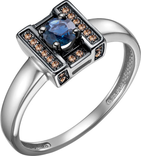 Кольцо из белого золота Империал K3877-202/30 с коньячными бриллиантами, сапфирами