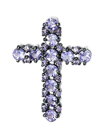 Женский серебряный декоративный крестик Империал P1065/Ag-608 с танзанитами