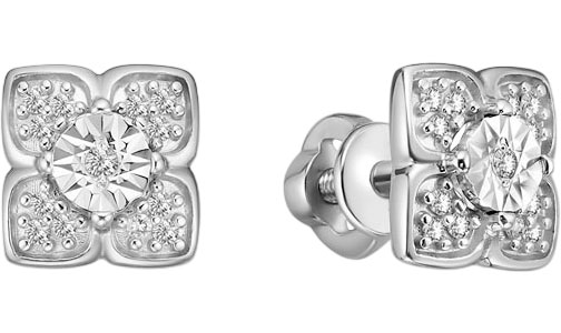 Серьги пусеты-гвоздики из белого золота Империал S03820-0220 с бриллиантами