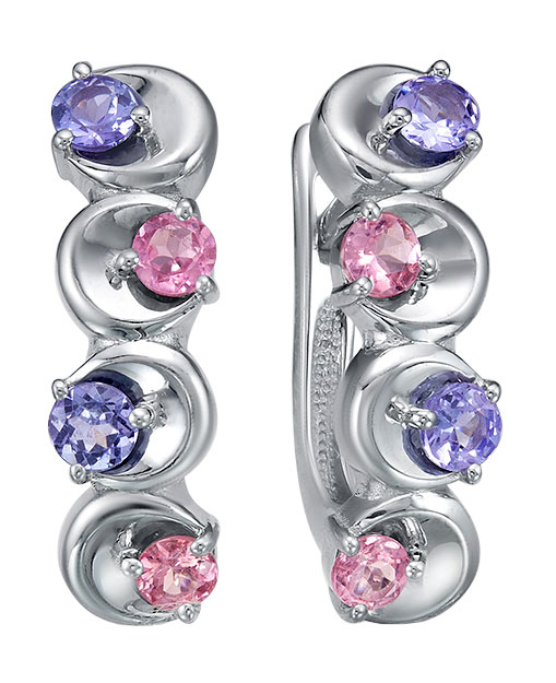 Серебряные серьги Империал S1061/Ag-607/3/8 с турмалином, танзанитами