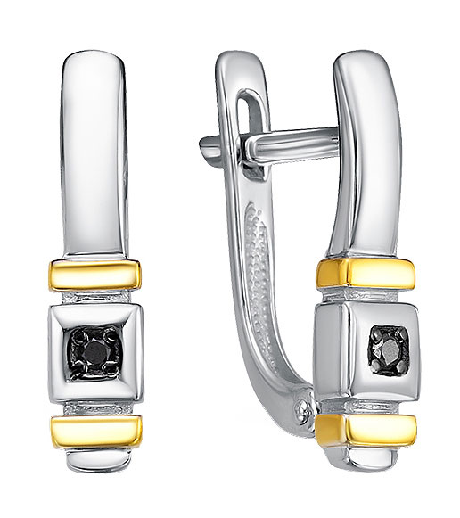 Серебряные серьги Империал S1455/Ag-605POZ с черными бриллиантами