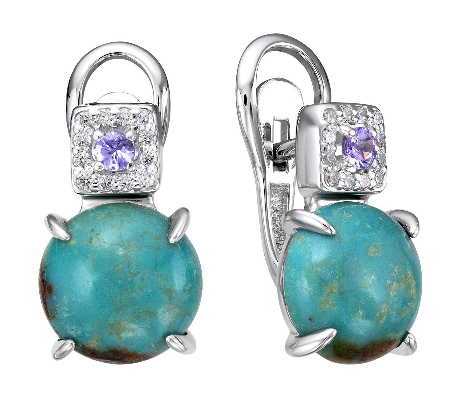 Серебряные серьги Империал S1583JU/Ag-618/7 с бирюзой, танзанитами, фианитами