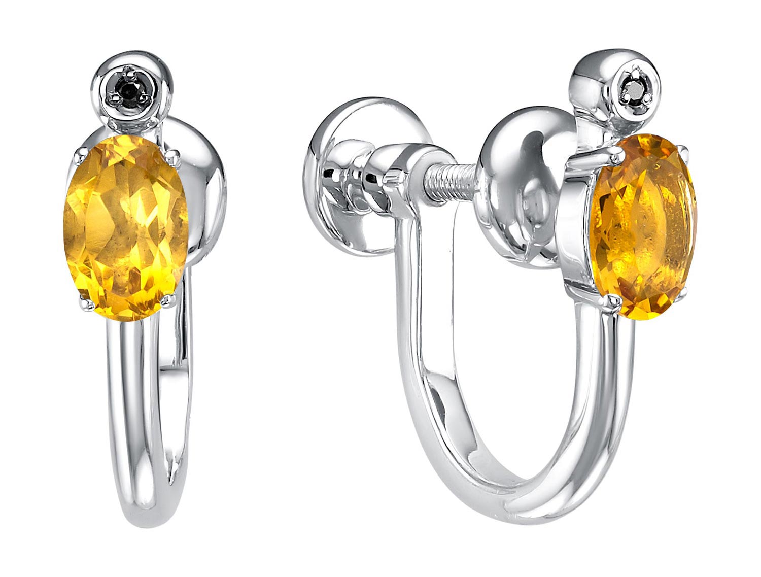 Серебряные серьги Империал S1686JU/Ag-627/12 с черными бриллиантами, цитринами