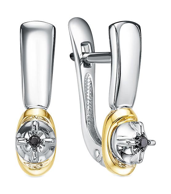 Серебряные серьги Империал S1927/Ag-605POZ с черными бриллиантами