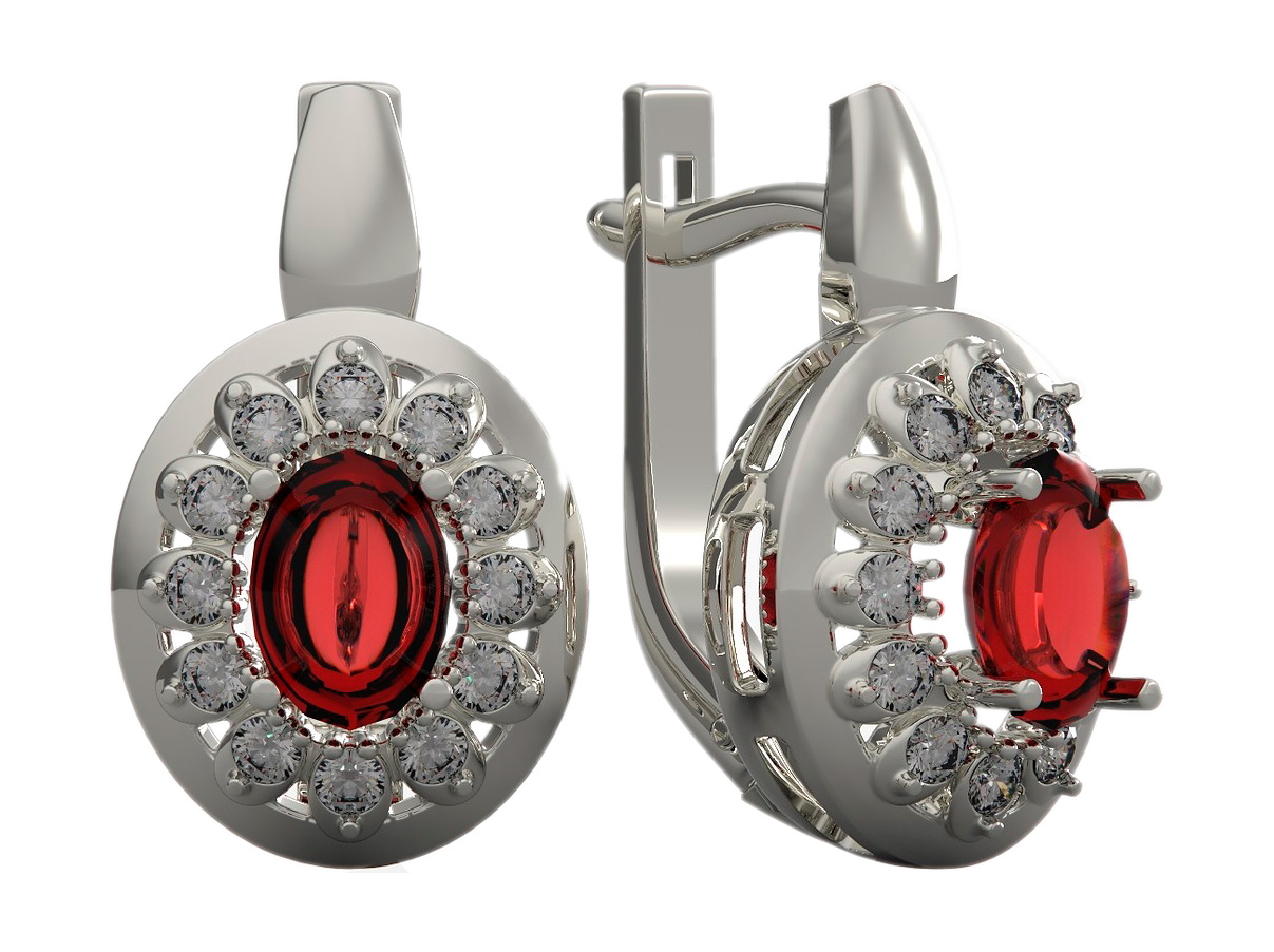 Серебряные серьги Империал S2059JU/Ag-614 с рубинами, фианитами