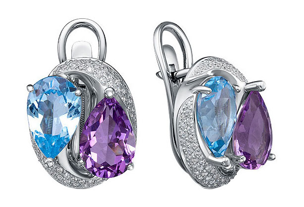 Серебряные серьги Империал S2309/Ag-687/14/20 с топазами, аметистами, кубическим цирконием