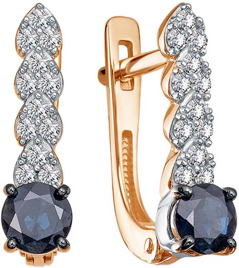 Золотые серьги Империал S3493-0122 c бриллиантом, сапфиром