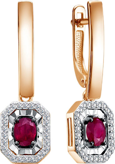 Золотые серьги с подвесками Империал S3610-0124 с бриллиантами, рубинами