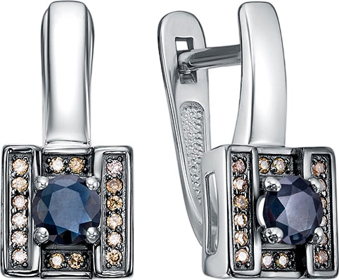 Серьги из белого золота Империал S3877-202/30 с коньячными бриллиантами, сапфирами