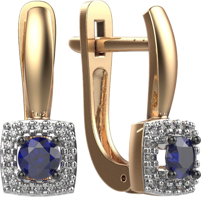 Золотые серьги Империал S4040-0122 с бриллиантами, сапфирами