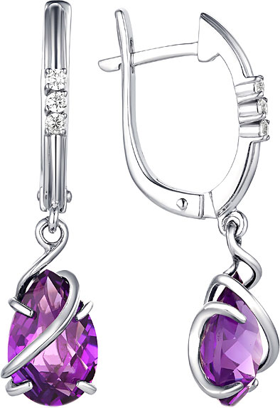 Серебряные серьги с подвесками Инталия 21205-001-9 с аметистами, фианитами