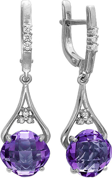 Серебряные серьги с подвесками Инталия 21207-125-9 с аметистами, фианитами