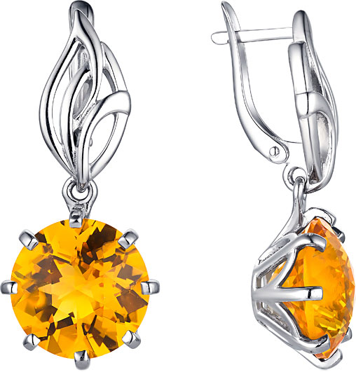 Серебряные серьги с подвесками Инталия 21347-007-9 с цитринами