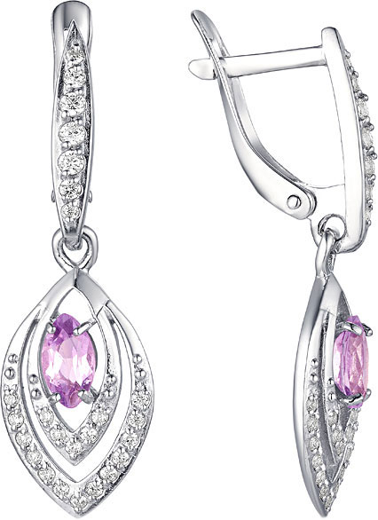 Серебряные серьги с подвесками Инталия 21357-001-9 с аметистами, фианитами