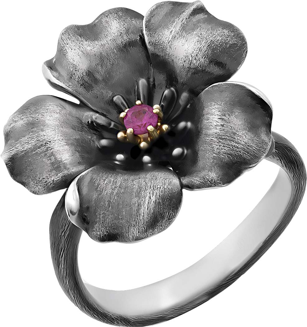 Серебряное кольцо ''Шиповник'' Ивма 142911-i с розовым сапфиром