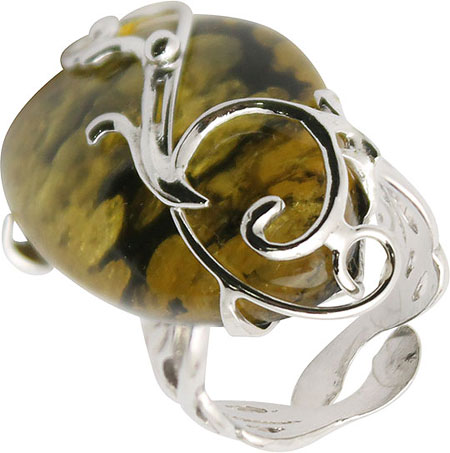 Серебряное открытое кольцо Янтарная Волна 720026-8-05-jav с янтарем