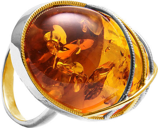 Серебряное открытое кольцо Янтарная Волна 720030-jav c янтарем