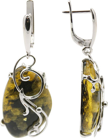 Серебряные серьги с подвесками Янтарная Волна 721026-10-36-jav с янтарем