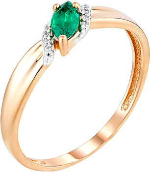 Золотое кольцо Ювелирные Традиции K132-4574GTI с изумрудом, фианитами