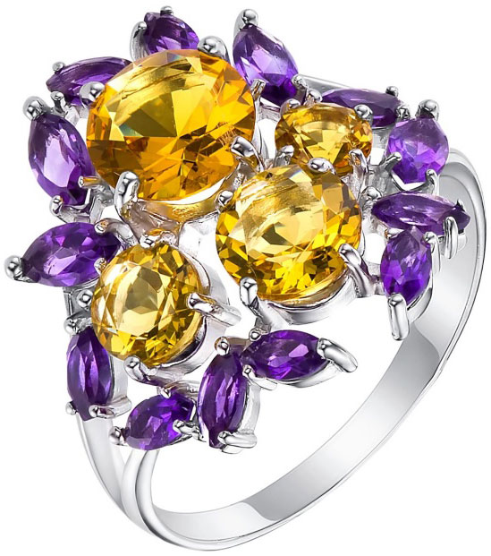 Серебряное кольцо Ювелирные Традиции K620-3461M45 с аметистами, цитринами