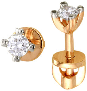 Золотые серьги-пусеты (гвоздики) Ювелирные Традиции S112-1000 с бриллиантами