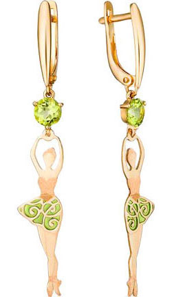 Золотые серьги с подвесками Ювелирные Традиции S1210-5152Hr с эмалью, хризолитами