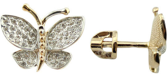 Золотые серьги-пусеты (гвоздики) Ювелирные Традиции S132-834 с фианитами