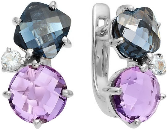 Серебряные серьги Ювелирные Традиции, украшение S620-1769M3 с аметистами, топазами