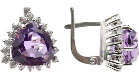 Серебряные серьги Ювелирные Традиции S620-191Am с аметистами, фианитами