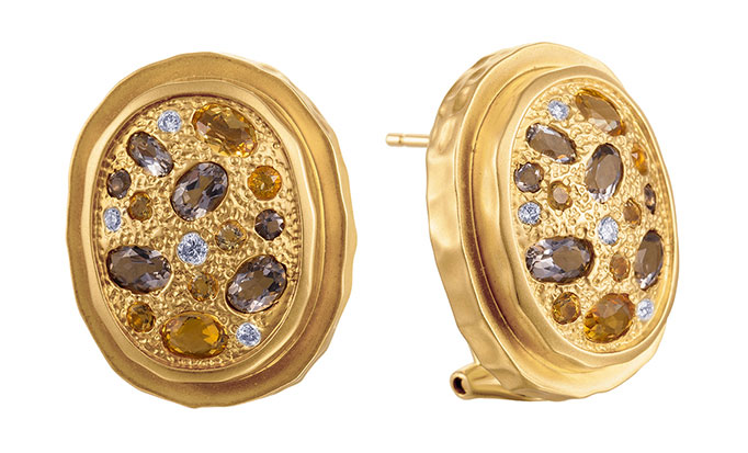 Золотые серьги JV E13513-CT-SQ-YG с цитринами, розовыми топазами, бриллиантами