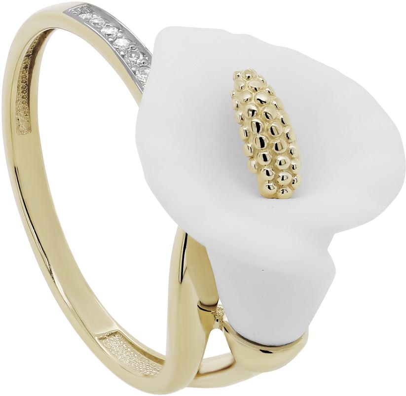 Золотое кольцо ''Калла'' Kabarovsky 1-2540-1000 с фарфором, бриллиантами