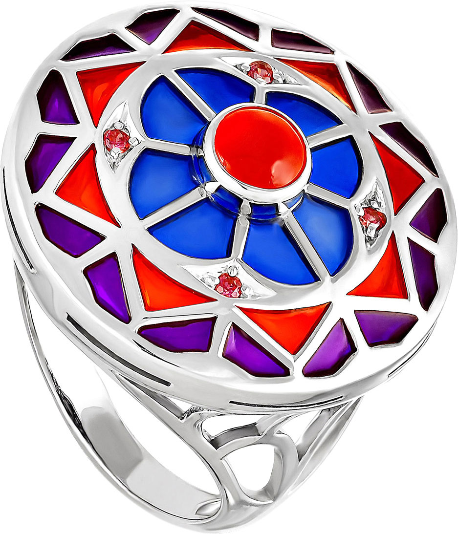 Серебряное кольцо Kabarovsky 11-129-6601 с эмалью, ониксом, фианитами Swarovski