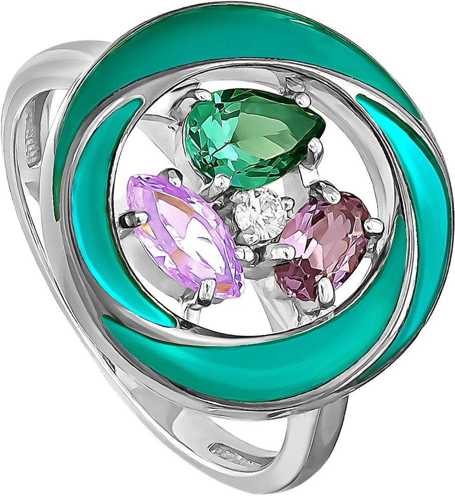Серебряное кольцо Kabarovsky 11-160-7413 с эмалью, ситаллами, фианитами Swarovski