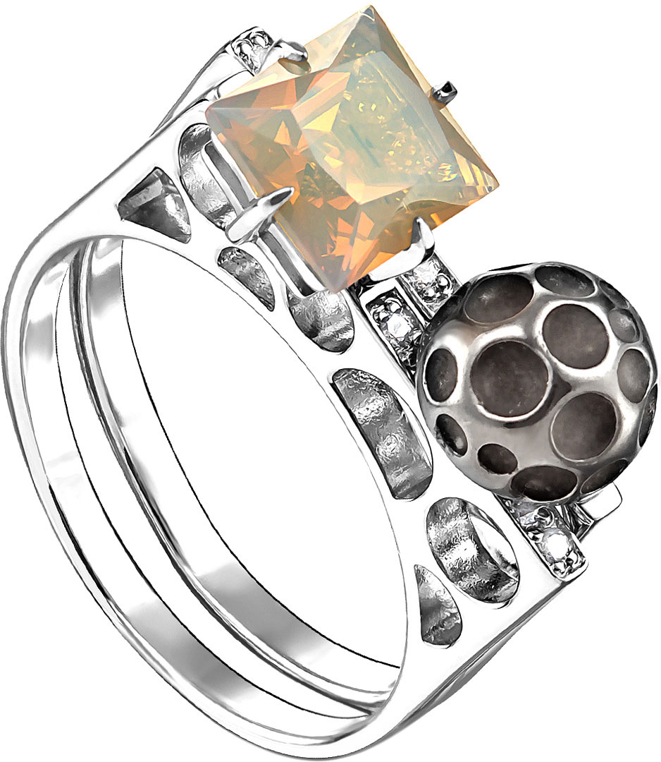 Серебряное кольцо Kabarovsky 11-166-50089 с ситаллом, фианитами Swarovski