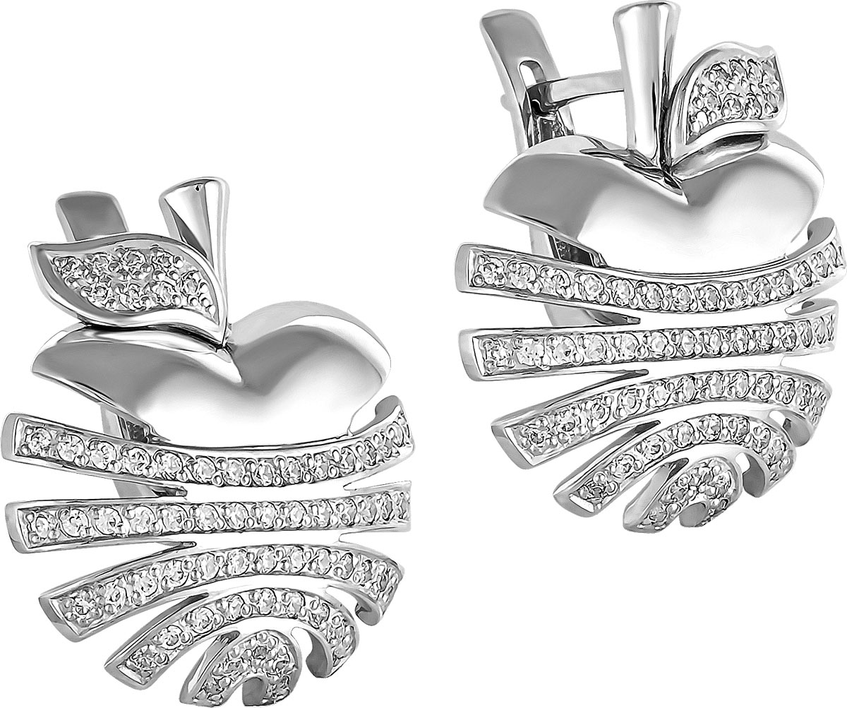 Серебряные серьги ''Яблочки'' Kabarovsky 12-073-7900 c фианитом, cо Swarovski