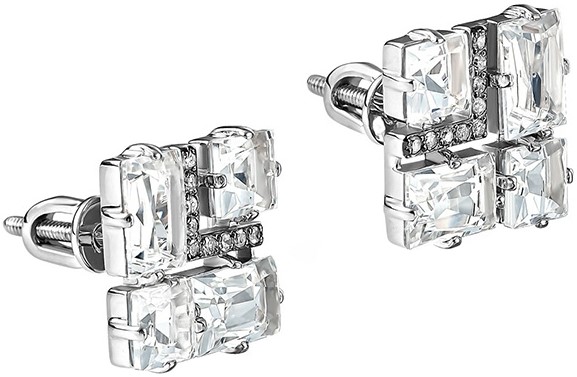 Золотые серьги пусеты-гвоздики Kabarovsky 12-11112-5500 с горным хрусталем, бриллиантами