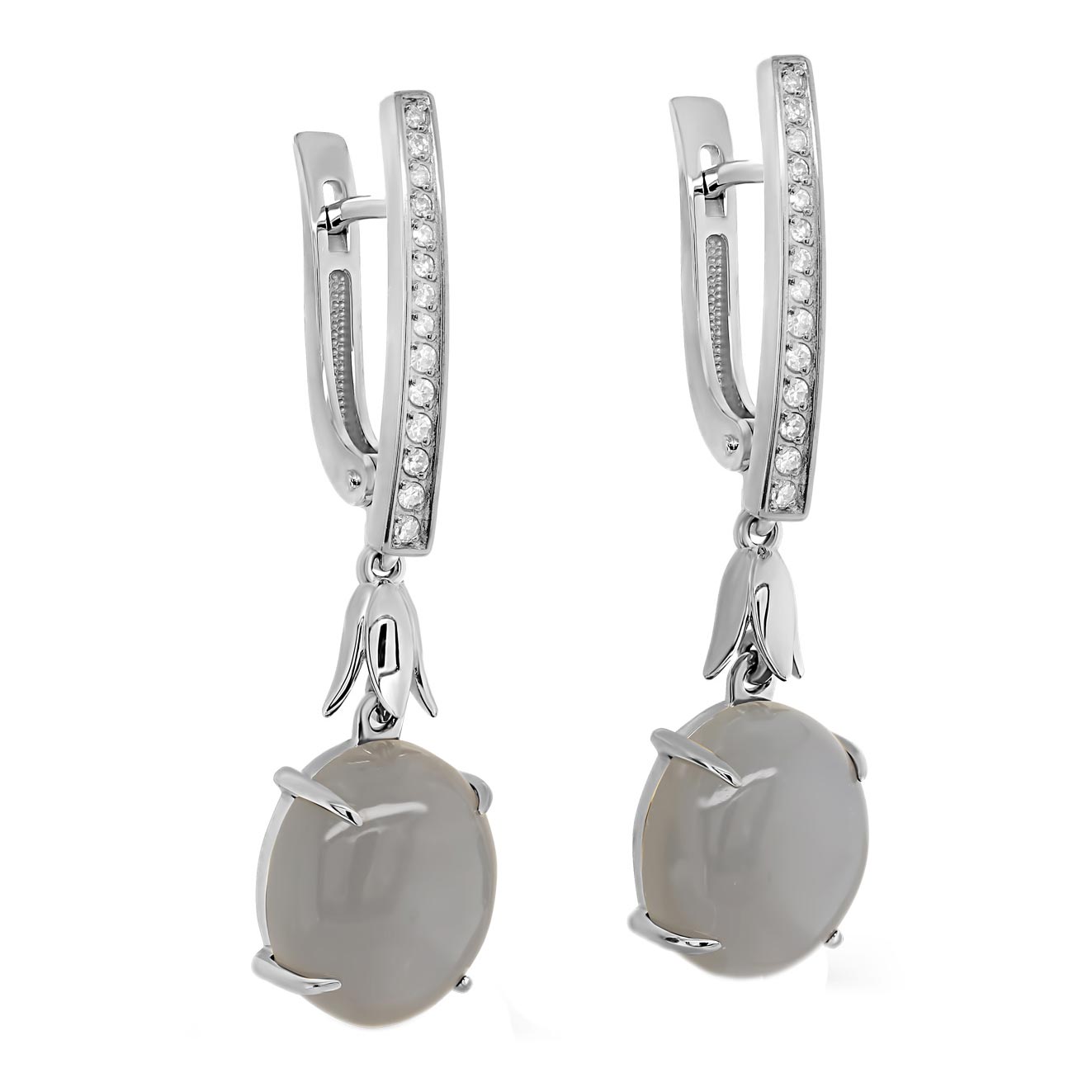 Серьги из белого золота с подвесками Kabarovsky 12-11660-8700 с лунным камнем, бриллиантами
