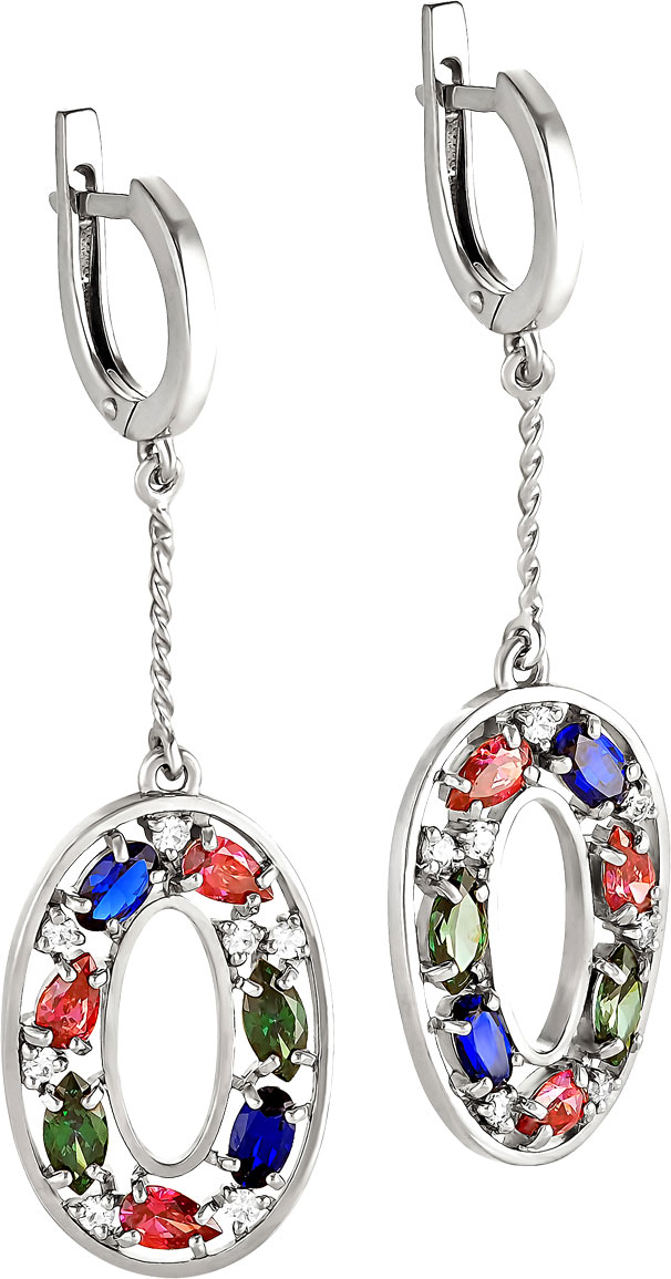 Серебряные длинные серьги Kabarovsky 12-118-7900 с фианитами Swarovski